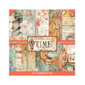 PAPEL SCRAP STAMPERIA KIT 30x30 TIME IS AN ILLUSION 10 H 2 CARAS